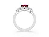White gold Three-Stone Heart Cut Garnet Ring with Pear  Side Stones in Four-Prong Setting_15