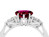 White gold Three-Stone Heart Cut Garnet Ring with Pear  Side Stones in Four-Prong Setting_16