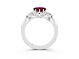 White gold Three-Stone Heart Cut Garnet Ring with Pear  Side Stones in Four-Prong Setting_51
