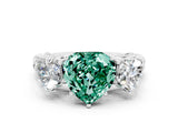 White gold Three-Stone Heart Cut Green Sapphire Braided Band Ring with Four-Prong Setting_12