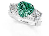White gold Three-Stone Heart Cut Green Sapphire Braided Band Ring with Four-Prong Setting_13
