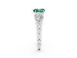 White gold Three-Stone Heart Cut Green Sapphire Braided Band Ring with Four-Prong Setting_14