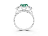 White gold Three-Stone Heart Cut Green Sapphire Braided Band Ring with Four-Prong Setting_15