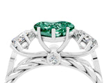 White gold Three-Stone Heart Cut Green Sapphire Braided Band Ring with Four-Prong Setting_16