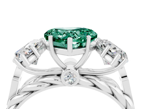White gold Three-Stone Heart Cut Green Sapphire Braided Band Ring with Four-Prong Setting_16