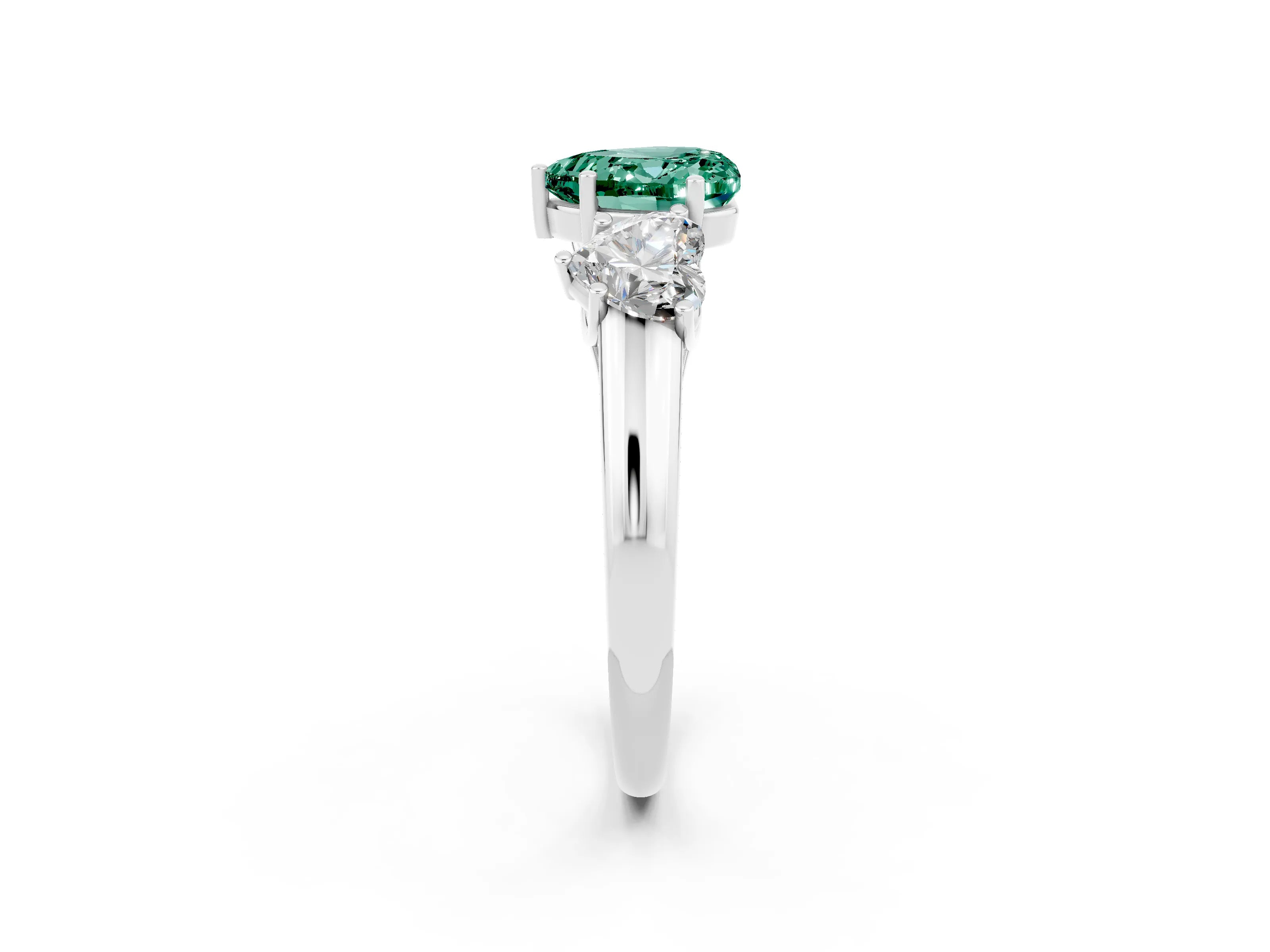 White gold Three-Stone Heart Cut Green Sapphire Engagement Ring with Prong Setting_2