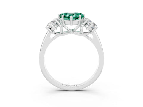 White gold Three-Stone Heart Cut Green Sapphire Engagement Ring with Prong Setting_3