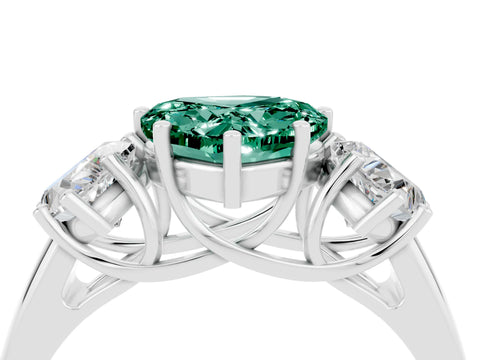 White gold Three-Stone Heart Cut Green Sapphire Engagement Ring with Prong Setting_4