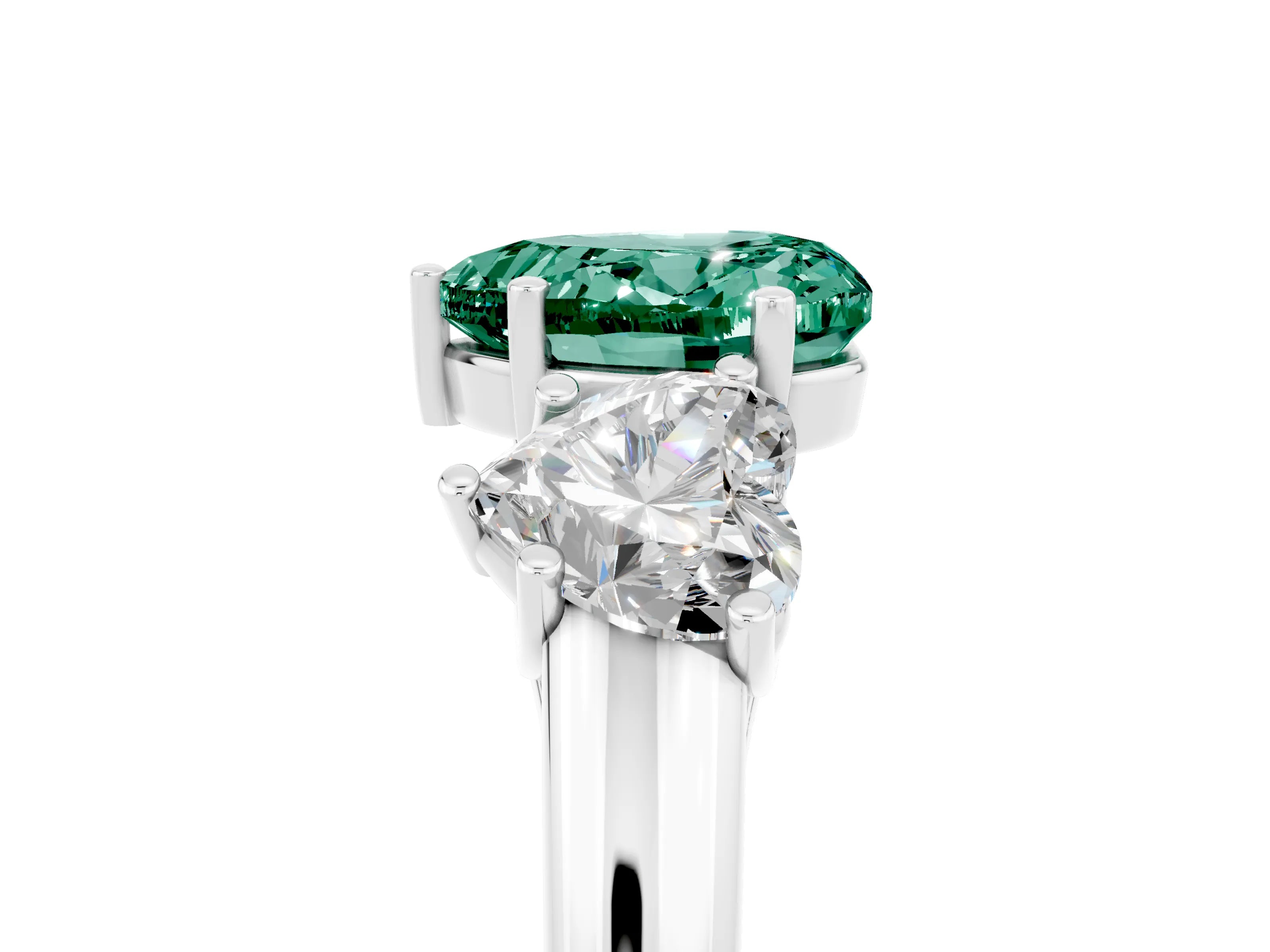 White gold Three-Stone Heart Cut Green Sapphire Engagement Ring with Prong Setting_5