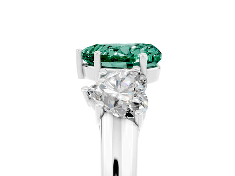 White gold Three-Stone Heart Cut Green Sapphire Engagement Ring with Prong Setting_5