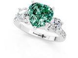 White gold Three-Stone Heart Cut Green Sapphire Pavé Band with Four-Prong Setting_1