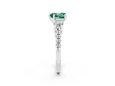White gold Three-Stone Heart Cut Green Sapphire Pavé Band with Four-Prong Setting_2