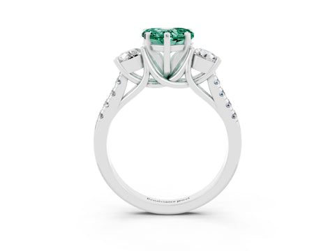 White gold Three-Stone Heart Cut Green Sapphire Pavé Band with Four-Prong Setting_3