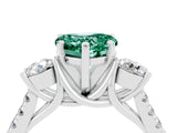 White gold Three-Stone Heart Cut Green Sapphire Pavé Band with Four-Prong Setting_4