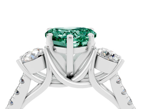 White gold Three-Stone Heart Cut Green Sapphire Pavé Band with Four-Prong Setting_4