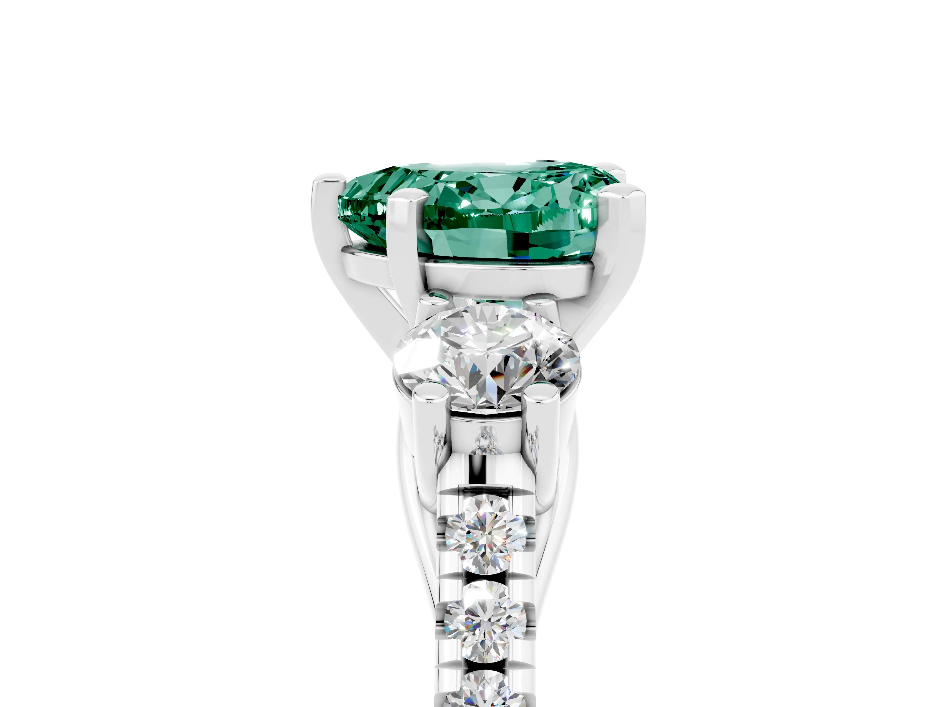 White gold Three-Stone Heart Cut Green Sapphire Pavé Band with Four-Prong Setting_5