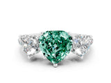 White gold Three-Stone Heart Cut Green Sapphire Ring with Pavé Band and Prong Setting_12
