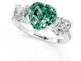 White gold Three-Stone Heart Cut Green Sapphire Ring with Pavé Band and Prong Setting_13