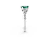 White gold Three-Stone Heart Cut Green Sapphire Ring with Pavé Band and Prong Setting_14
