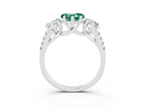 White gold Three-Stone Heart Cut Green Sapphire Ring with Pavé Band and Prong Setting_15