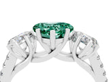 White gold Three-Stone Heart Cut Green Sapphire Ring with Pavé Band and Prong Setting_16