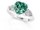 White gold Three-Stone Heart Cut Green Sapphire Ring with Pear Side Stones and Four-Prong Setting_1