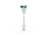White gold Three-Stone Heart Cut Green Sapphire Ring with Pear Side Stones and Four-Prong Setting_2