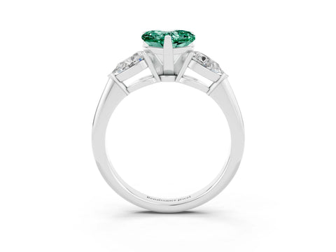 White gold Three-Stone Heart Cut Green Sapphire Ring with Pear Side Stones and Four-Prong Setting_3