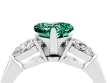 White gold Three-Stone Heart Cut Green Sapphire Ring with Pear Side Stones and Four-Prong Setting_4
