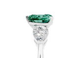 White gold Three-Stone Heart Cut Green Sapphire Ring with Pear Side Stones and Four-Prong Setting_5
