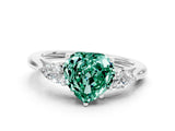 White gold Three-Stone Heart Cut Green Sapphire Ring with Pear  Side Stones in Four-Prong Setting_12