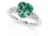 White gold Three-Stone Heart Cut Green Sapphire Ring with Pear  Side Stones in Four-Prong Setting_13