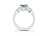 White gold Three-Stone Heart Cut Green Sapphire Ring with Pear  Side Stones in Four-Prong Setting_15