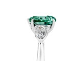 White gold Three-Stone Heart Cut Green Sapphire Ring with Pear  Side Stones in Four-Prong Setting_17