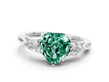 White gold Three-Stone Heart Cut Green Sapphire Ring with Pear  Side Stones in Four-Prong Setting_48