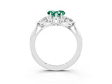 White gold Three-Stone Heart Cut Green Sapphire Ring with Pear  Side Stones in Four-Prong Setting_51