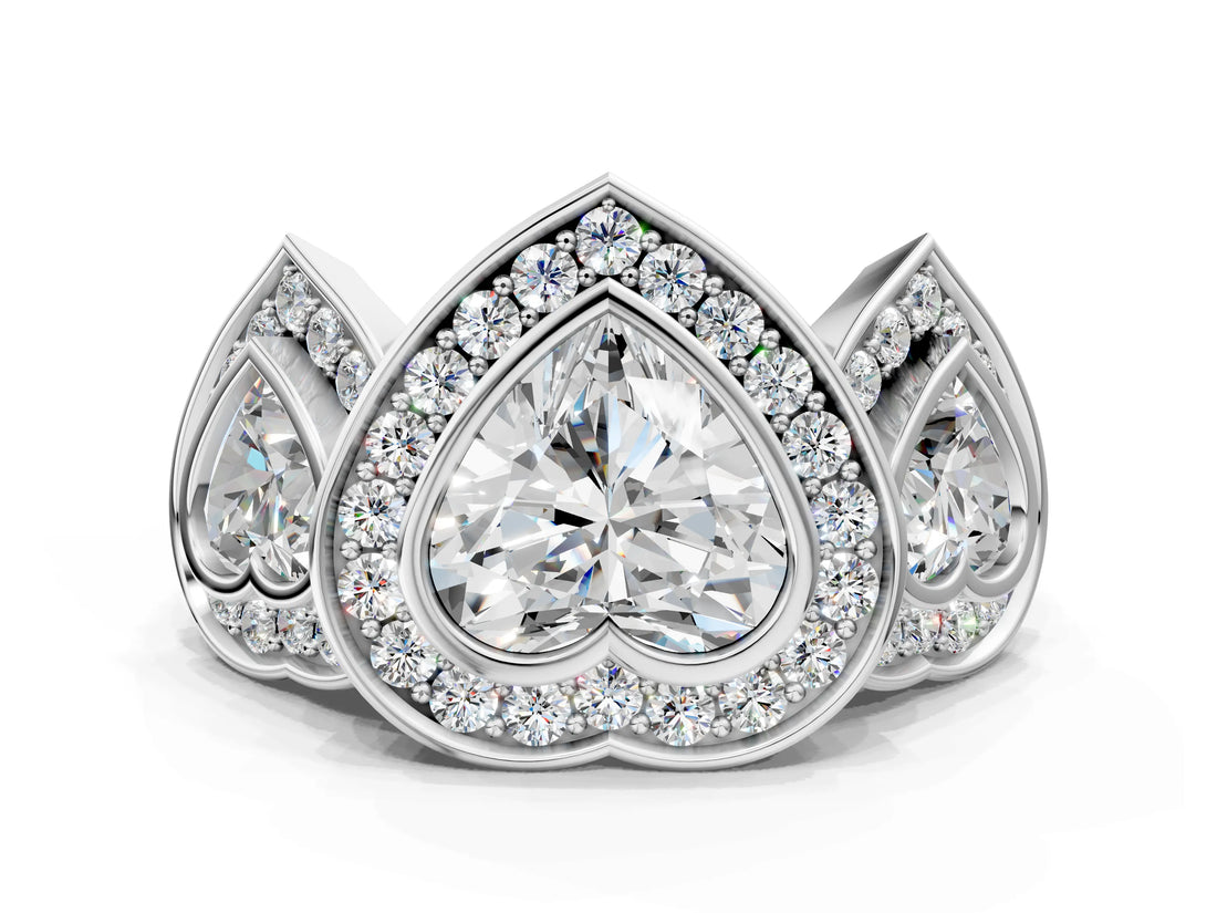 White gold Three-Stone Heart Cut Halo Pavé Diamond Ring_7