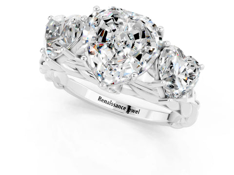 White gold Three-Stone Heart Cut Moissanite Braided Band Ring with Four-Prong Setting_13