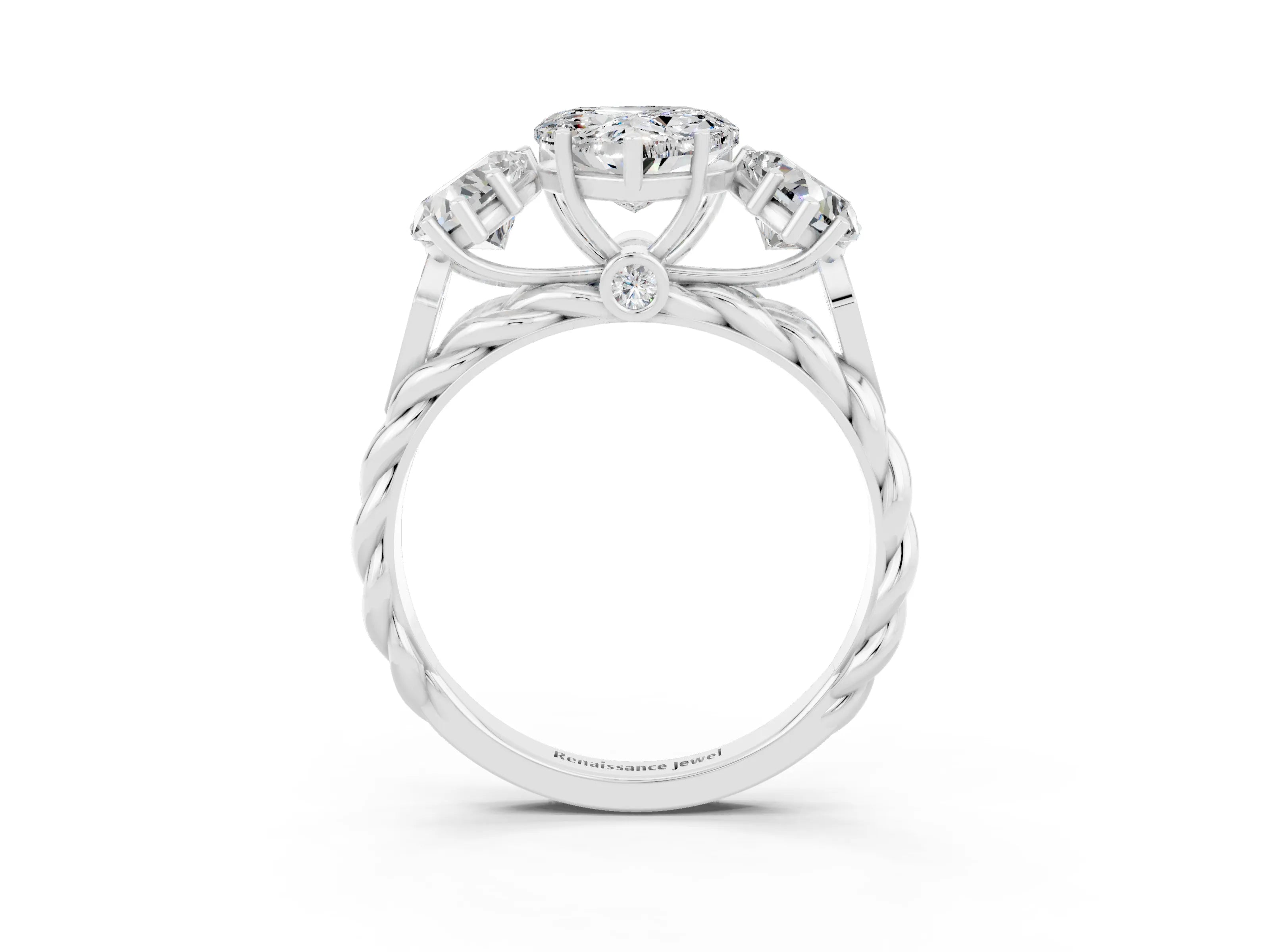 White gold Three-Stone Heart Cut Moissanite Braided Band Ring with Four-Prong Setting_15