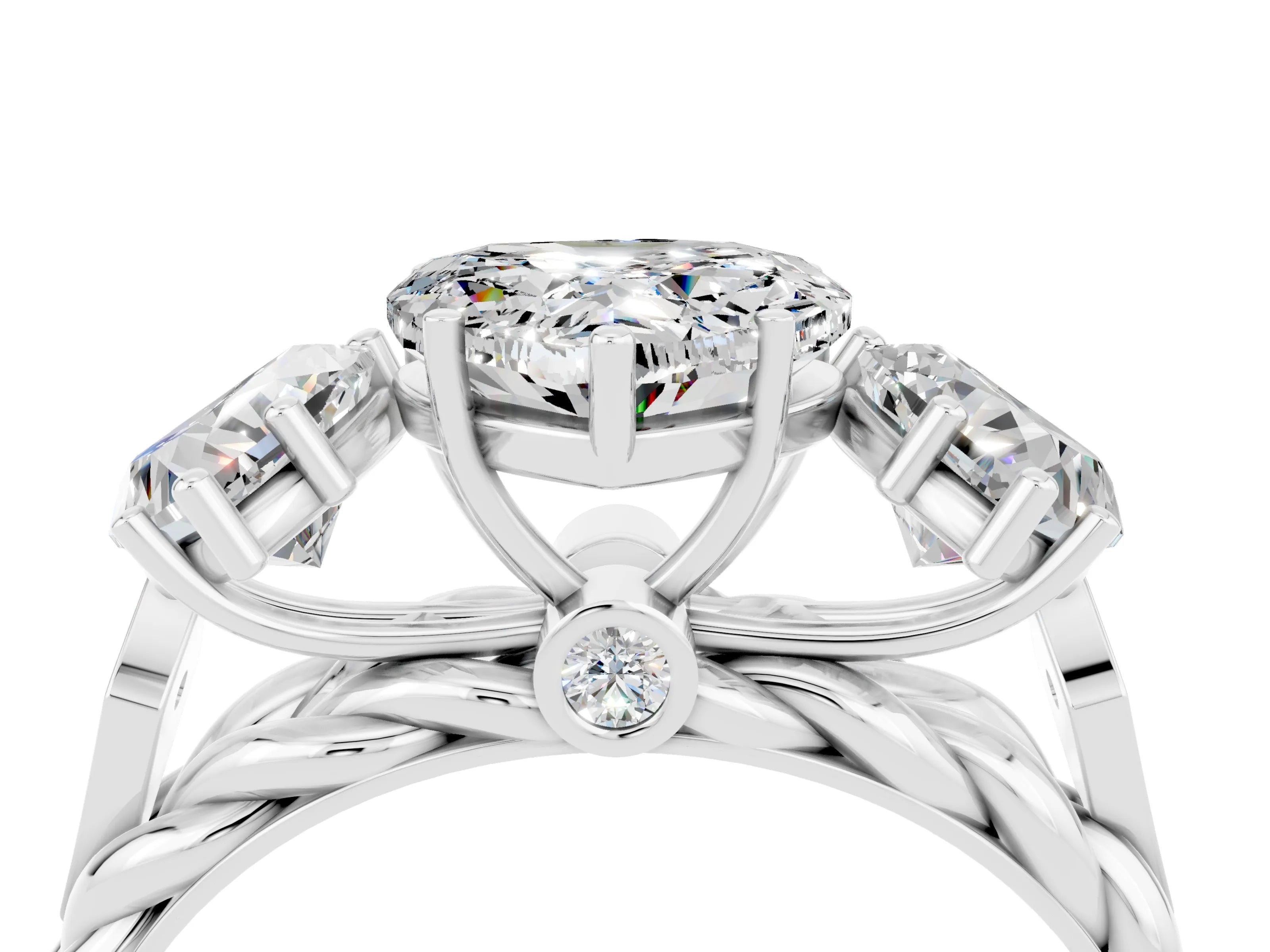 White gold Three-Stone Heart Cut Moissanite Braided Band Ring with Four-Prong Setting_16