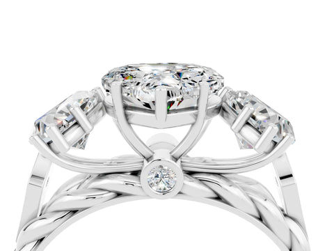 White gold Three-Stone Heart Cut Moissanite Braided Band Ring with Four-Prong Setting_16