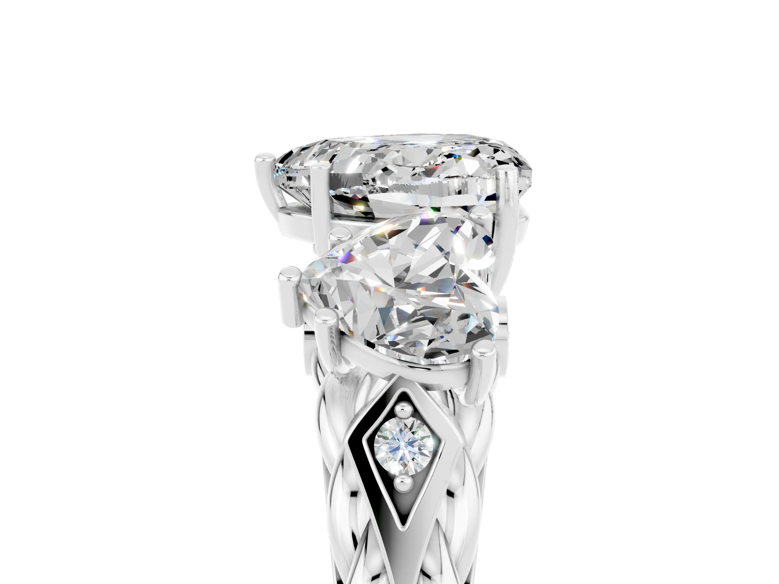 White gold Three-Stone Heart Cut Moissanite Braided Band Ring with Four-Prong Setting_17