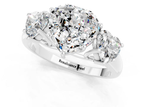 White gold Three-Stone Heart Cut Moissanite Engagement Ring with Prong Setting_1