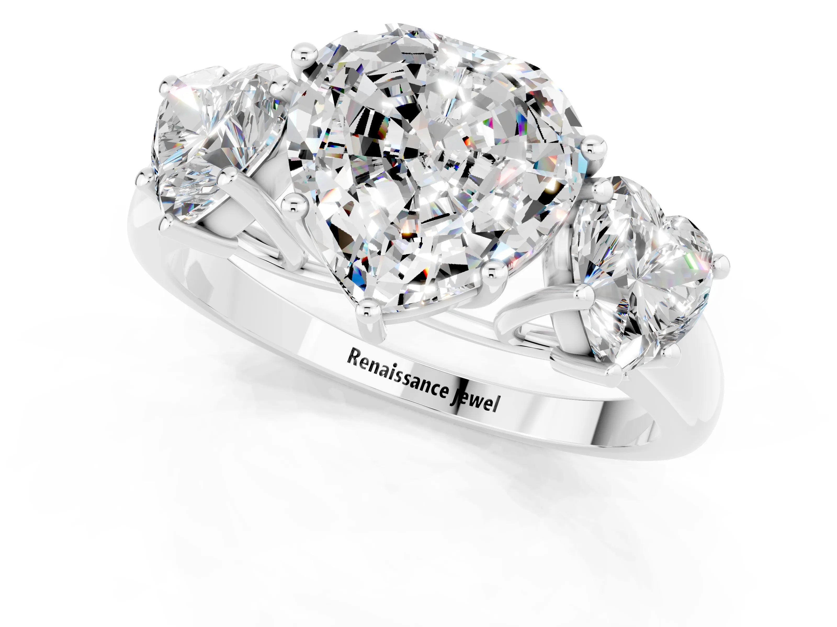 White gold Three-Stone Heart Cut Moissanite Engagement Ring with Prong Setting_1