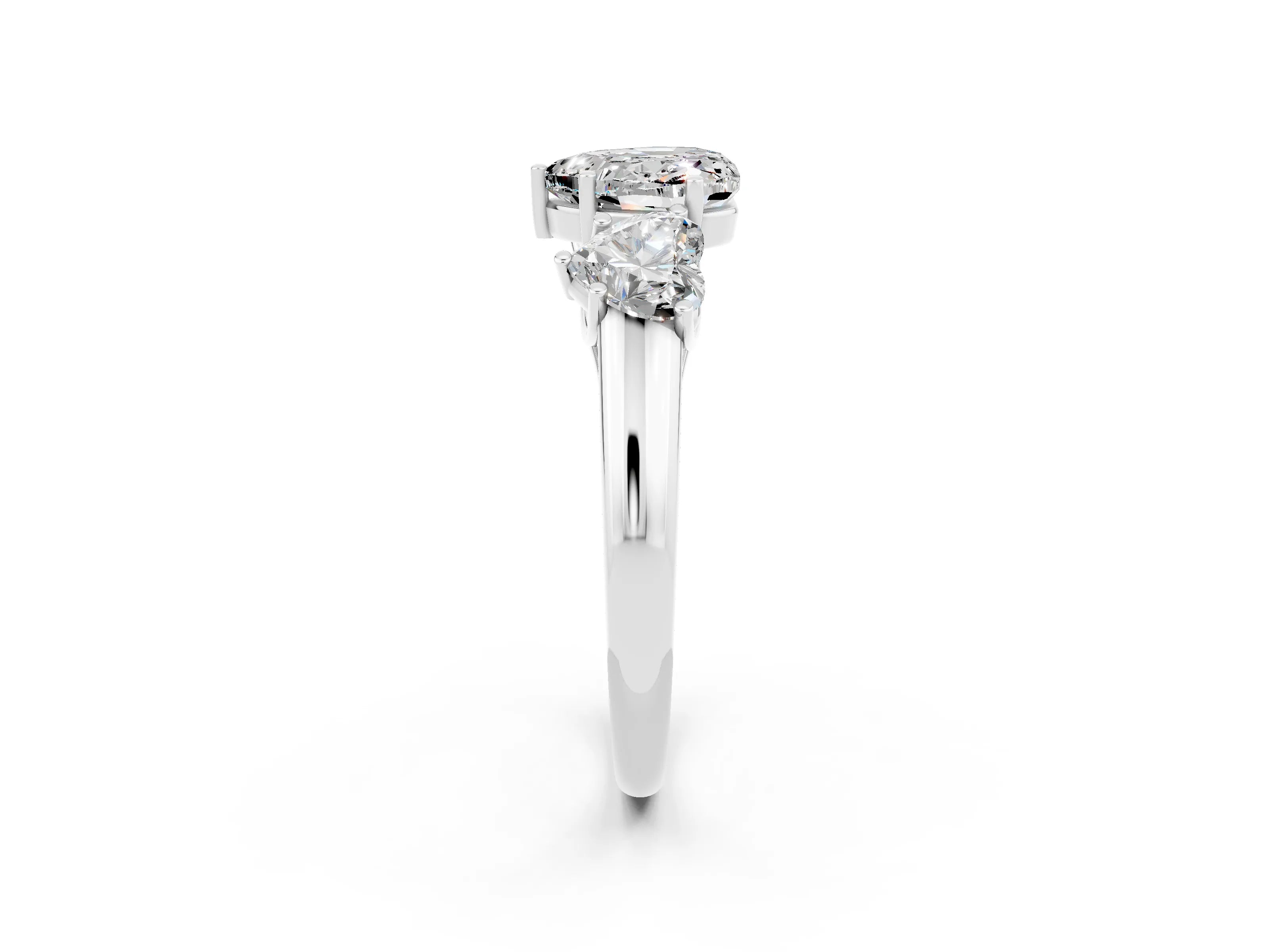 White gold Three-Stone Heart Cut Moissanite Engagement Ring with Prong Setting_2