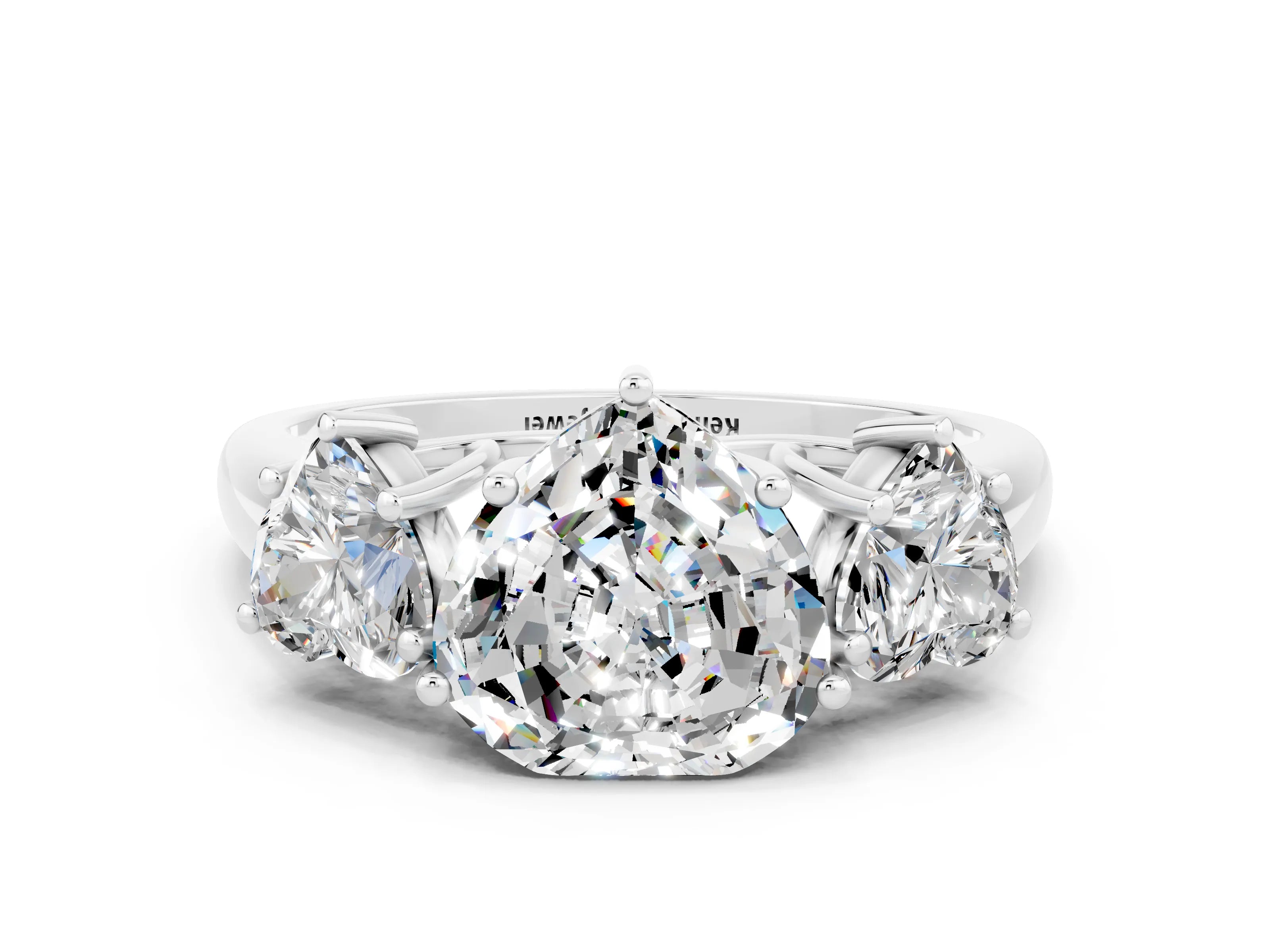 White gold Three-Stone Heart Cut Moissanite Engagement Ring with Prong Setting