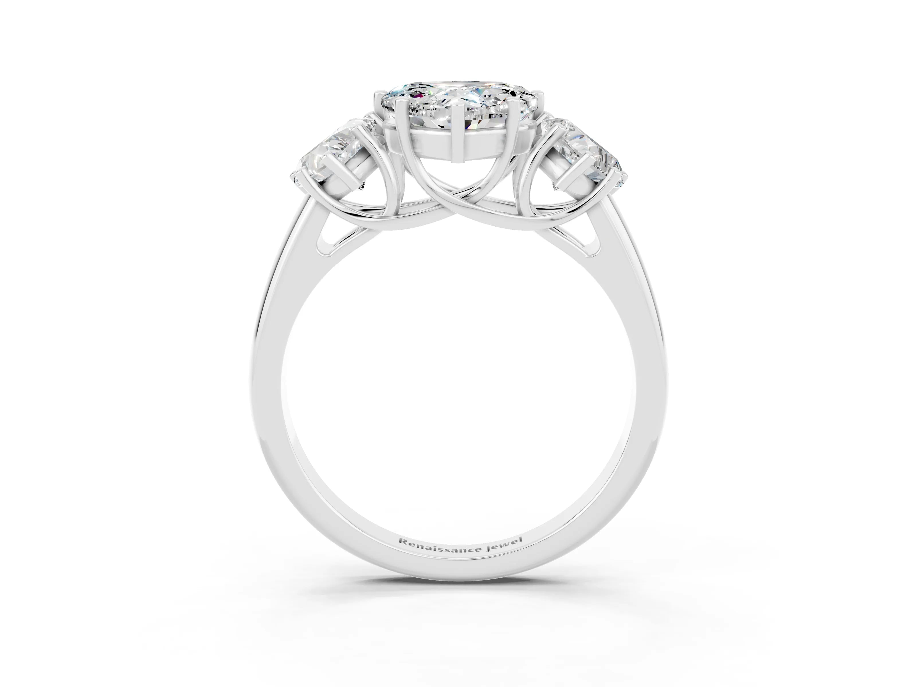 White gold Three-Stone Heart Cut Moissanite Engagement Ring with Prong Setting_3