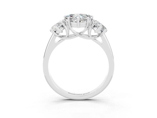 White gold Three-Stone Heart Cut Moissanite Engagement Ring with Prong Setting