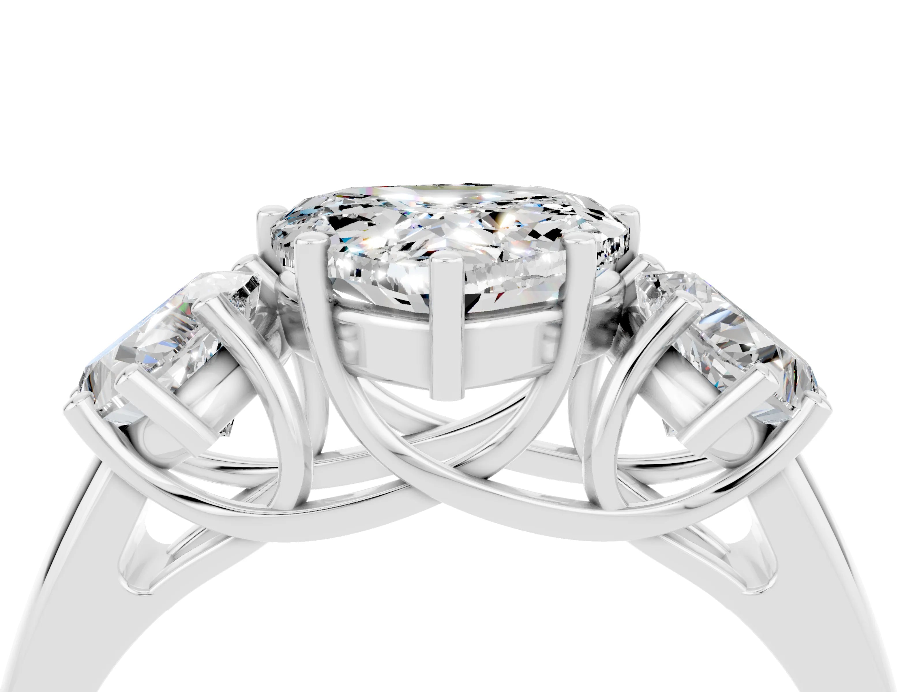 White gold Three-Stone Heart Cut Moissanite Engagement Ring with Prong Setting_4
