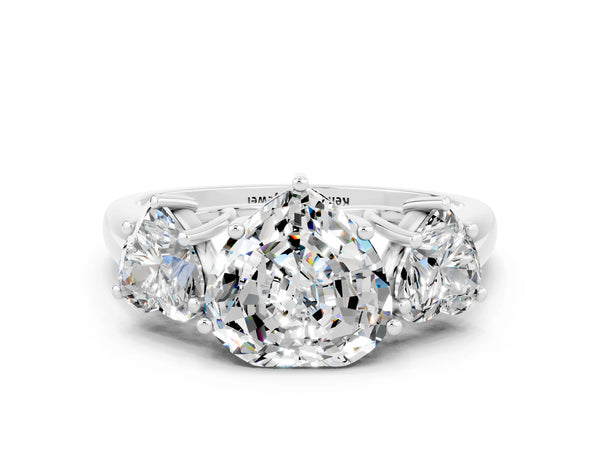Silver Three-Stone Heart Cut Moissanite Engagement Ring with Prong Setting